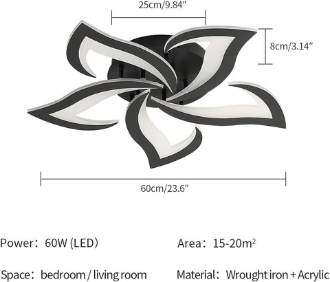 Riserva Mordern LED Ceiling Light, 60W 6500LM LED Ceiling Lights Cool White 6500K, Creative Petals Design, Acrylic Chandelier for Living Room Bedroom Dining Room