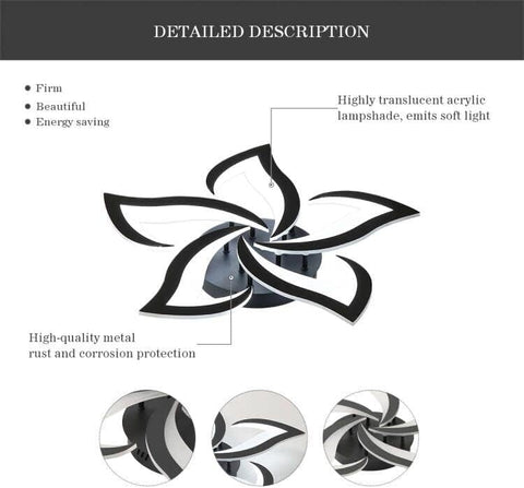 Riserva Mordern LED Ceiling Light, 60W 6500LM LED Ceiling Lights Cool White 6500K, Creative Petals Design, Acrylic Chandelier for Living Room Bedroom Dining Room