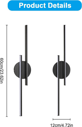 Riserva Wall Light LED Indoor, 24W Wall Lamp Black Modern, Minimalist Wall Sconce Linear Aluminium for Living Room, Bedroom, Hallway, Corridor, 6500K Cool White