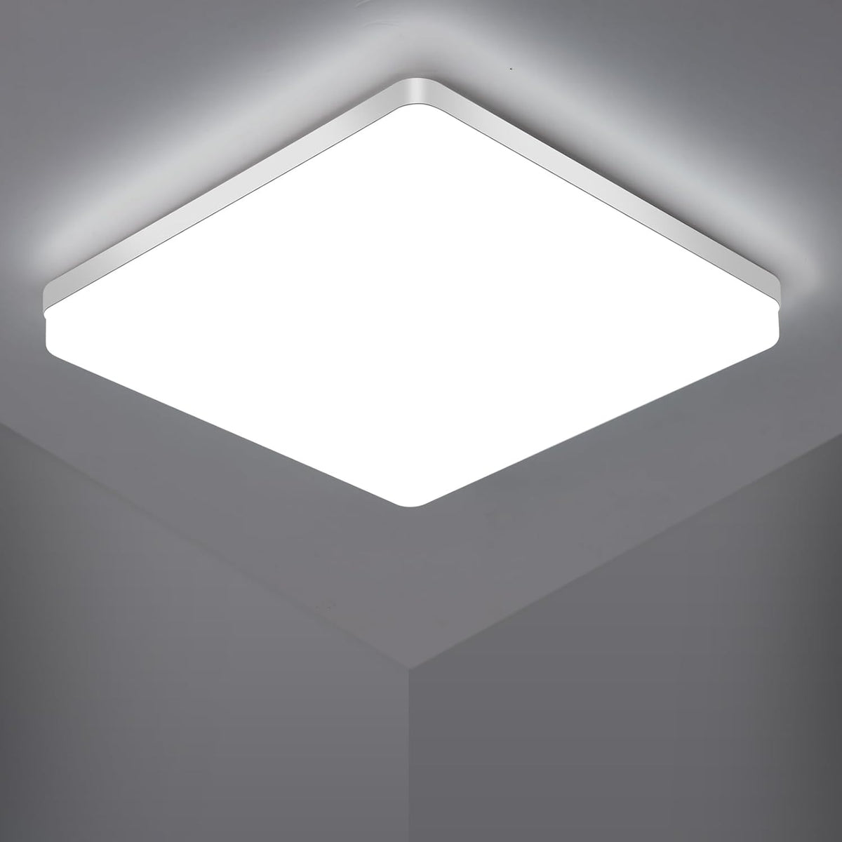 Riserva LED Square Ceiling Light 48W,6500K Cool White, LED Ceiling Lamp Modern IP44 for Bathroom, Living Room, Kitchen, Bedroom, Hallway, Balcony, Office, 30CM White