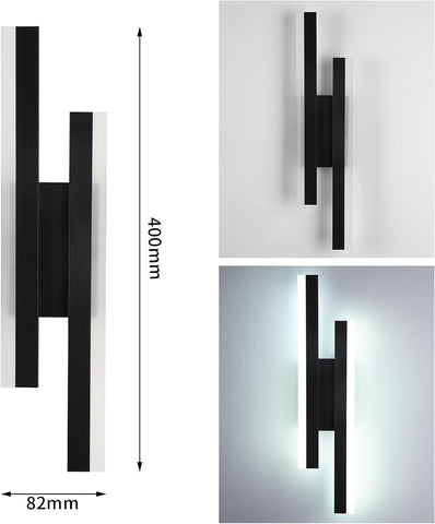 Riserva Black LED Wall Lights Indoor 16W, Long Modern Wall Light 6500K Cool White, Creative Parallel Lines Design Wall Lamp for Bedroom, Living Room, Corridor, Hallway