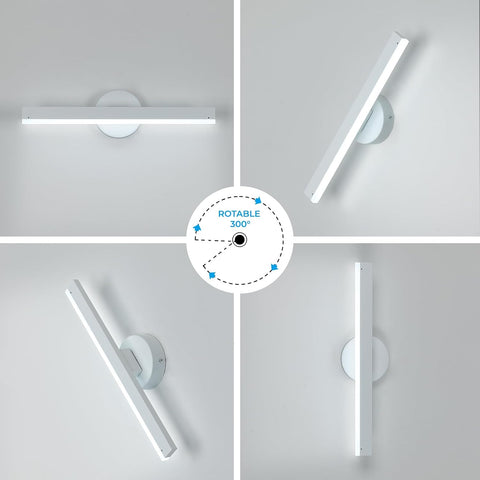 Riserva LED Wall Light, 12W Wall Sconce Modern 300° Rotatable, 3000K Cold Light, Linear Wall Lamp White for Bedroom, Living Room, Study, Mirror, Corridor