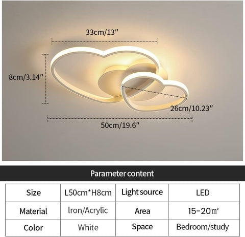 Riserva Dimmable LED Ceiling Light, 64W Heart Ceiling Lamp Modern, 3000K-6500K, Chandelier White with Remote Control for Bedroom, Dining Room, Kitchen, Children's Room