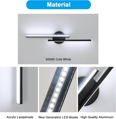 Riserva Wall Light LED Indoor, 24W Wall Lamp Black Modern, Minimalist Wall Sconce Linear Aluminium for Living Room, Bedroom, Hallway, Corridor, 6500K Cool White