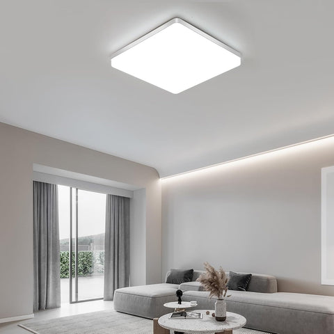 Riserva LED Square Ceiling Light 48W,6500K Cool White, LED Ceiling Lamp Modern IP44 for Bathroom, Living Room, Kitchen, Bedroom, Hallway, Balcony, Office, 30CM White
