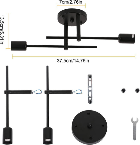 Riserva Modern Ceiling Lamp, E27 Sputnik Ceiling Light Adjustable Semi-Flush Mount, 2-Light Chandelier Black for Living Room, Hallway, Bedroom, Dining Room, Café, Hotel