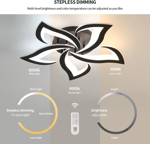 Riserva Dimmable LED Ceiling Light, 40W 4700LM Modern Acrylic Ceiling Lights with Remote Control, Creative Petals Design, Ceiling Lamp for Living Room, Bedroom, Dining Room, Φ60cm