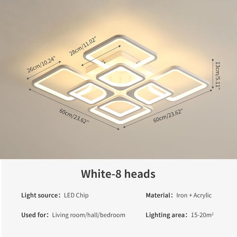 Riserva Dimmable Ceiling Light LED with Remote Control, 80W White Ceiling Lamp Modern, 3000K-6500K, Chandelier Square for Bedroom, Living Room, Dining Room, Kitchen, Office
