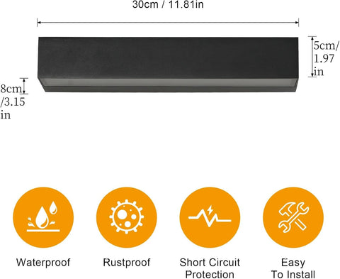 Riserva Outdoor Wall Lights, 16W Modern Black Outdoor Wall Lamp IP65 Waterproof, 3000K Warm White Outside Wall Lights for Patio, Entrance, Garden, Garage, Hallway, Corridor