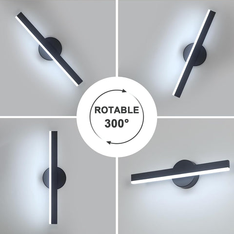 Riserva LED Wall Light Modern, 12W Wall Lamp Indoor, 300° Rotating Wall Sconce Black for Bedroom, Mirror, Living Room, Dining Room, Staircase, 6500K White Light