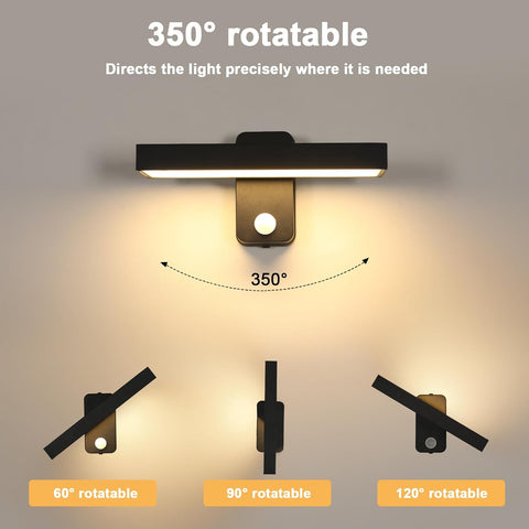 Riserva Outdoor Wall Light with Motion Sensor, IP65 350° Rotatable Outdoor Wall Sconce Black for Patio, Terrace, Hallway, Garage, Porch, 3000K Warm Light