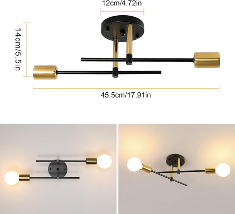 Riserva Chandelier Industrial, E27 Semi-Flush Mount Ceiling Lamp, Black Modern Sputnik Ceiling Light for Living Room, Bedroom, Kitchen, Dining Room, Hallway