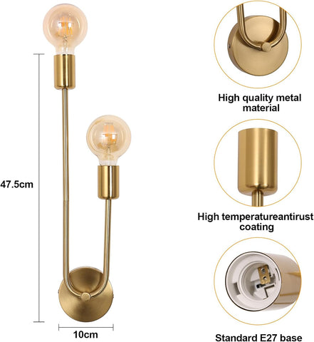 Riserva Wall Light Retro Vintage, E27 Wall Lamp Gold Industrial for Bedroom, Living Room, Dining Room, Corridor, Hotel, Café