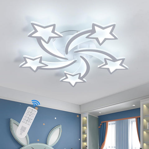 Riserva Dimmable LED Ceiling Light 50W, 5-Star Chandelier LED with Remote Control, 3000K/4500K/6500K, Ceiling Lamp Modern Acrylic for Living Room, Children’s Room, Bedroom, Office, White