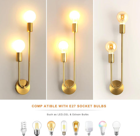 Riserva Gold Wall Light E27, Wall Lamp Retro Industrial for Bedroom, Living Room, Dining Room, Staircase, Café, Hotel (Bulb not Included)