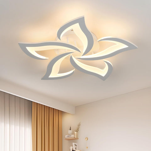 Riserva LED Ceiling Lights, 60W 6500LM Mordern LED Ceiling Light Warm White 3000K, Creative Petals Design, White Acrylic Chandelier for Living Room Bedroom Dining Room (Dia 60cm)