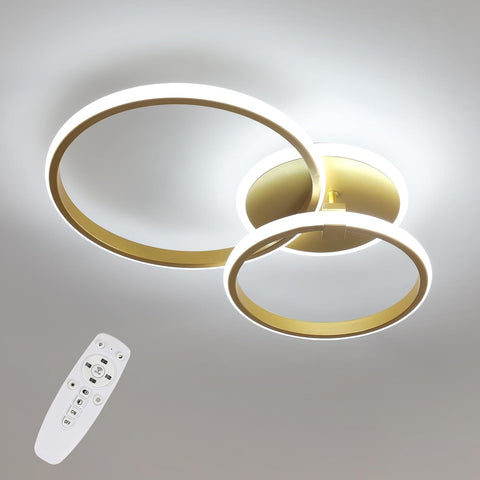 Riserva Dimmable LED Ceiling Light with Remote Control, 42W Modern Round LED Chandelier, 3000K-6500K, Gold LED Ceiling Lights for Bedroom, Living Room, Dining Room, Hallway, Hotel