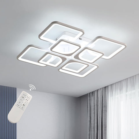 Riserva Dimmable Ceiling Light LED with Remote Control, 80W White Ceiling Lamp Modern, 3000K-6500K, Chandelier Square for Bedroom, Living Room, Dining Room, Kitchen, Office