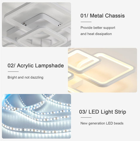 Riserva Dimmable Ceiling Light LED with Remote Control, 80W White Ceiling Lamp Modern, 3000K-6500K, Chandelier Square for Bedroom, Living Room, Dining Room, Kitchen, Office