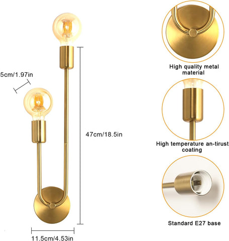 Riserva Gold Wall Light E27, Wall Lamp Retro Industrial for Bedroom, Living Room, Dining Room, Staircase, Café, Hotel (Bulb not Included)
