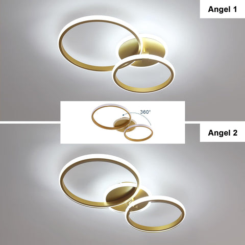 Riserva Dimmable LED Ceiling Light with Remote Control, 42W Modern Round LED Chandelier, 3000K-6500K, Gold LED Ceiling Lights for Bedroom, Living Room, Dining Room, Hallway, Hotel