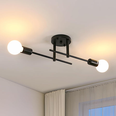 Riserva Modern Ceiling Lamp, E27 Sputnik Ceiling Light Adjustable Semi-Flush Mount, 2-Light Chandelier Black for Living Room, Hallway, Bedroom, Dining Room, Café, Hotel