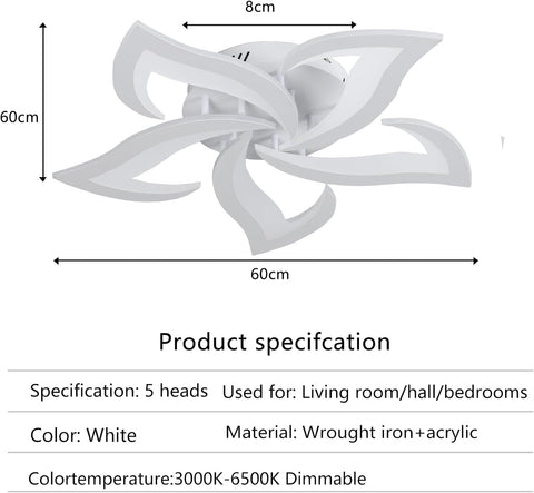 Riserva LED Ceiling Light Dimmable, White Ceiling Lamp Modern with Remote Control, Creative Petal Ceiling Light Aluminium for Living Room, Bedroom, Dining Room, Balcony, 40W 60cm