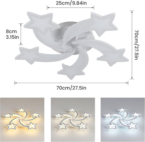 Riserva Dimmable LED Ceiling Light 50W, 5-Star Chandelier LED with Remote Control, 3000K/4500K/6500K, Ceiling Lamp Modern Acrylic for Living Room, Children’s Room, Bedroom, Office, White