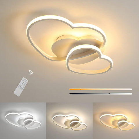 Riserva Dimmable LED Ceiling Light, 64W Heart Ceiling Lamp Modern, 3000K-6500K, Chandelier White with Remote Control for Bedroom, Dining Room, Kitchen, Children's Room