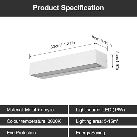 Riserva 16W Outdoor Wall Lights, 3000K IP65 Outside Lights White, Outdoor Wall Lamp Modern for Garden, Terrace, Patio, Garage