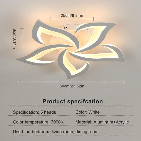 Riserva LED Ceiling Lights, 60W 6500LM Mordern LED Ceiling Light Warm White 3000K, Creative Petals Design, White Acrylic Chandelier for Living Room Bedroom Dining Room (Dia 60cm)