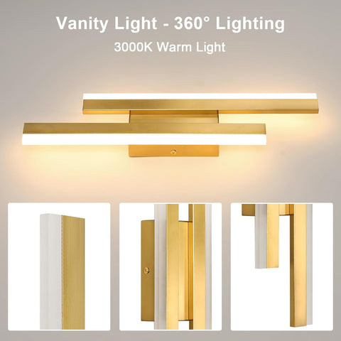 Riserva Modern LED Wall Light Indoor, 16W Warm White 3000K Gold LED Wall Lamp, Creative Long Parallel Wall Lighting Fixtures for Bedroom, Living Room, Corridor, Stairs