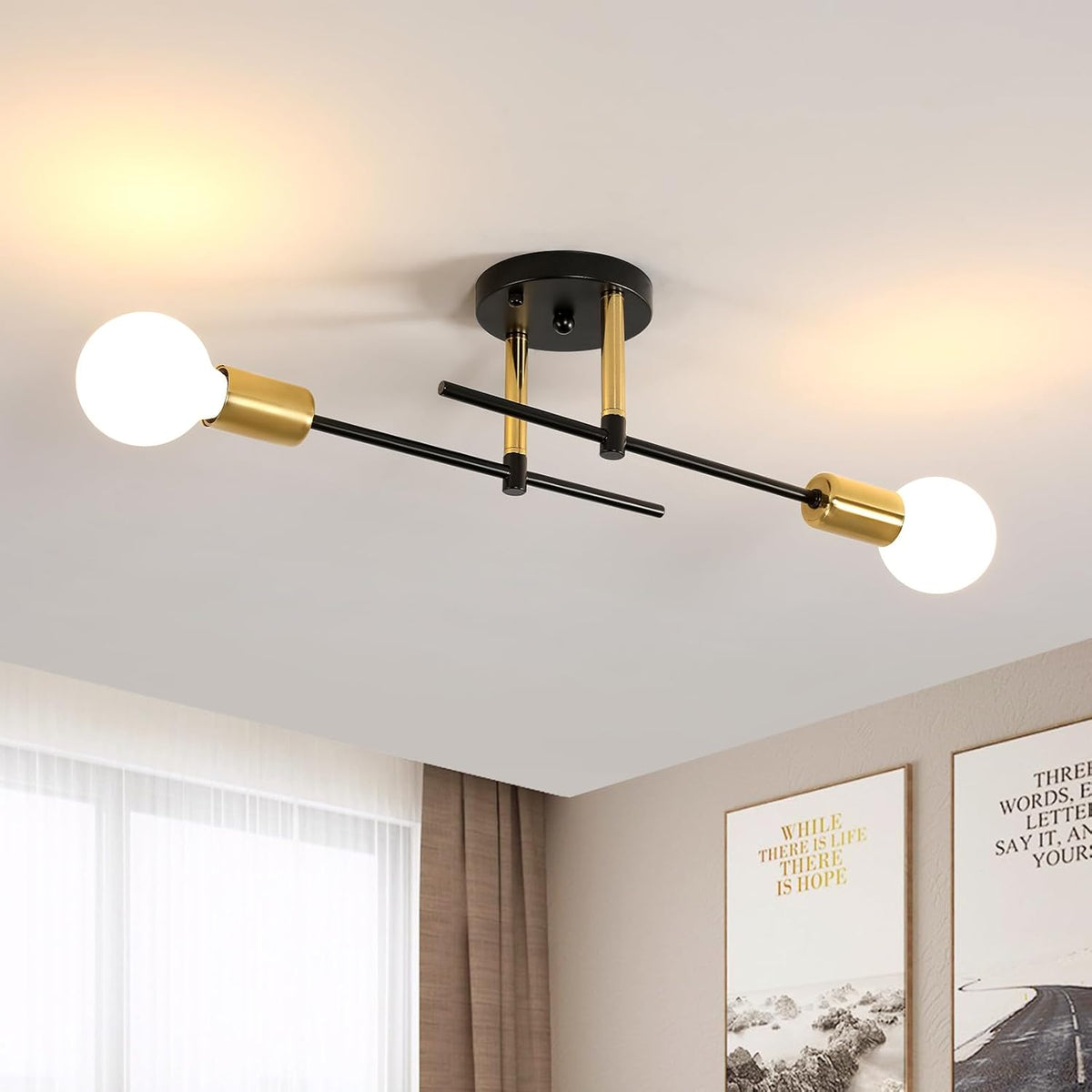 Riserva Chandelier Industrial, E27 Semi-Flush Mount Ceiling Lamp, Black Modern Sputnik Ceiling Light for Living Room, Bedroom, Kitchen, Dining Room, Hallway