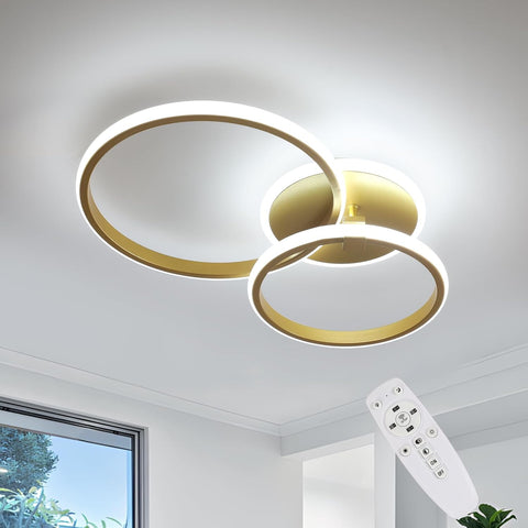 Riserva Dimmable LED Ceiling Light with Remote Control, 42W Modern Round LED Chandelier, 3000K-6500K, Gold LED Ceiling Lights for Bedroom, Living Room, Dining Room, Hallway, Hotel