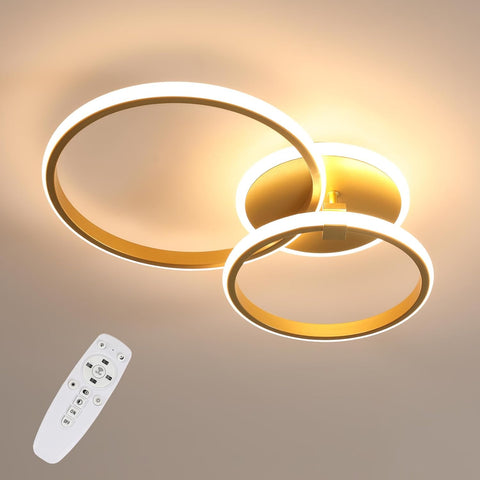 Riserva Dimmable LED Ceiling Light with Remote Control, 42W Modern Round LED Chandelier, 3000K-6500K, Gold LED Ceiling Lights for Bedroom, Living Room, Dining Room, Hallway, Hotel