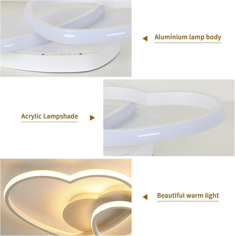 Riserva Dimmable LED Ceiling Light, 64W Heart Ceiling Lamp Modern, 3000K-6500K, Chandelier White with Remote Control for Bedroom, Dining Room, Kitchen, Children's Room