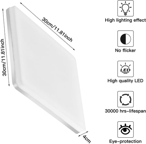 Riserva LED Ceiling Light, 48W Ceiling Lamp Square, 4000K White Panel Lamp Modern for Kitchen, Bedroom, Living Room, Hallway, Balcony