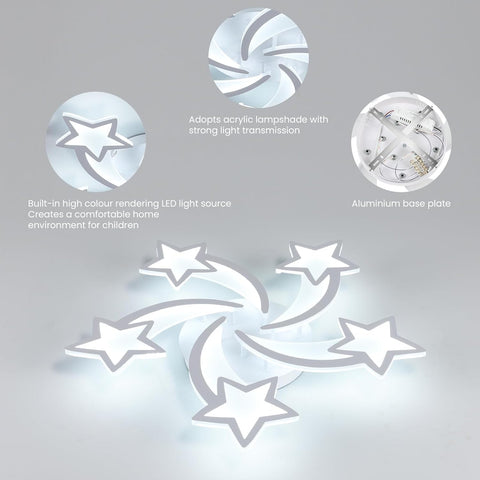 Riserva Dimmable LED Ceiling Light 50W, 5-Star Chandelier LED with Remote Control, 3000K/4500K/6500K, Ceiling Lamp Modern Acrylic for Living Room, Children’s Room, Bedroom, Office, White