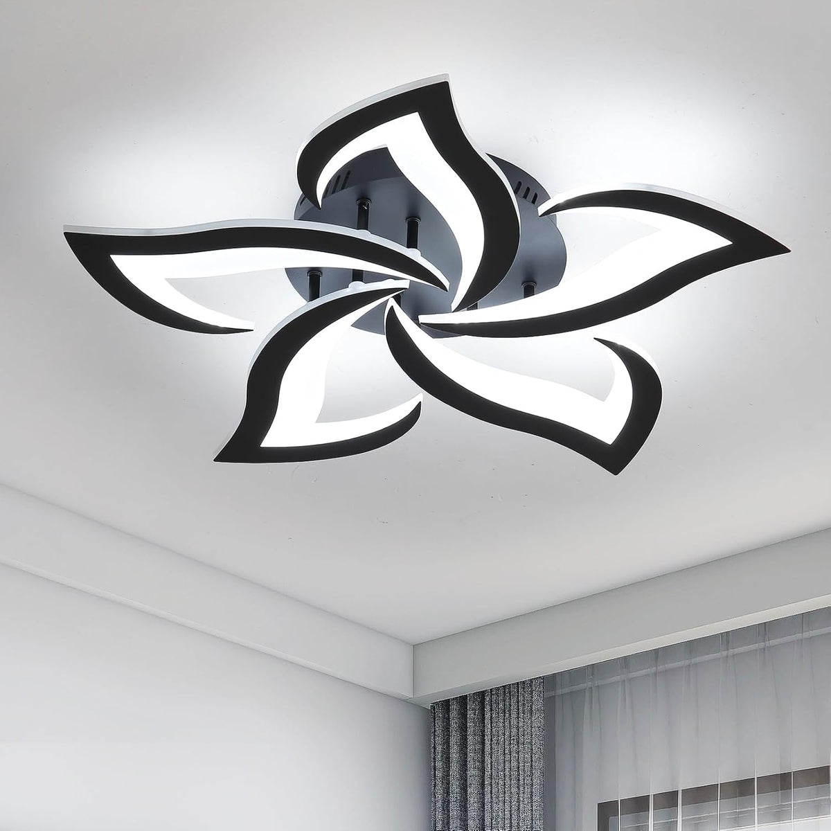 Riserva Mordern LED Ceiling Light, 60W 6500LM LED Ceiling Lights Cool White 6500K, Creative Petals Design, Acrylic Chandelier for Living Room Bedroom Dining Room