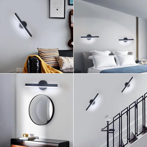 Riserva LED Wall Light Modern, 12W Wall Lamp Indoor, 300° Rotating Wall Sconce Black for Bedroom, Mirror, Living Room, Dining Room, Staircase, 6500K White Light