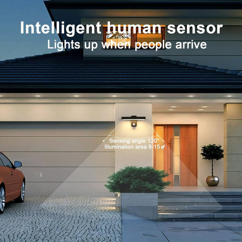 Riserva Outdoor Wall Light with Motion Sensor, IP65 350° Rotatable Outdoor Wall Sconce Black for Patio, Terrace, Hallway, Garage, Porch, 3000K Warm Light