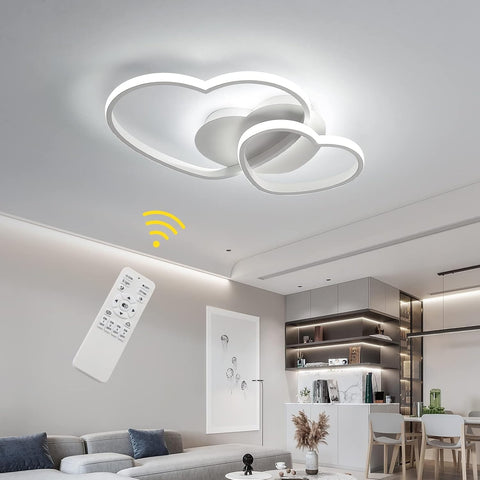 Riserva Dimmable LED Ceiling Light, 64W Heart Ceiling Lamp Modern, 3000K-6500K, Chandelier White with Remote Control for Bedroom, Dining Room, Kitchen, Children's Room