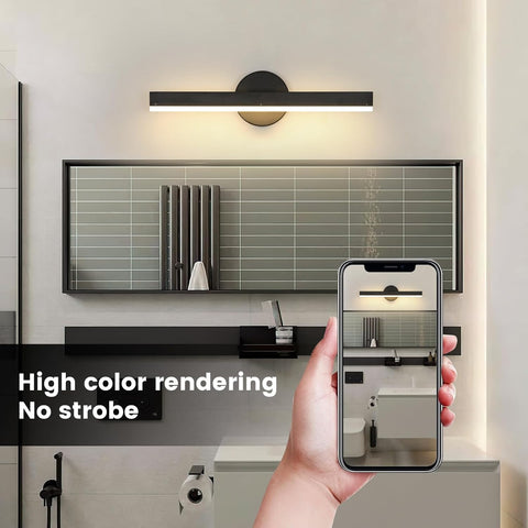 Riserva LED Wall Lights Indoor, 300° Rotating Wall Lamp Modern, 12W 3000K Warm Light Wall Sconce Black for Mirror, Hallway, Living Room, Bedroom, Dining Room