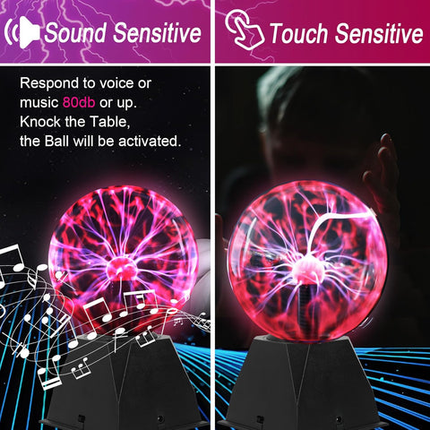 Riserva 6 Inch Magic Plasma Ball, Touch and Sound Sensitive Globe Plasma Lamp, Plug in Sphere Night Light, Magic Light for Decorations, Bedroom, Party