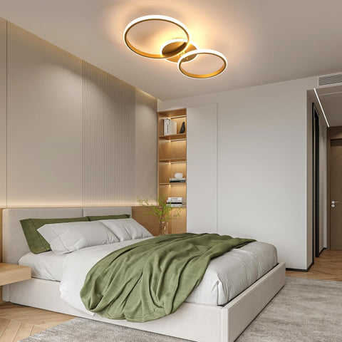 Riserva Dimmable LED Ceiling Light with Remote Control, 42W Modern Round LED Chandelier, 3000K-6500K, Gold LED Ceiling Lights for Bedroom, Living Room, Dining Room, Hallway, Hotel