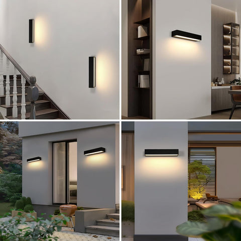 Riserva Outdoor Wall Lights, 16W Modern Black Outdoor Wall Lamp IP65 Waterproof, 3000K Warm White Outside Wall Lights for Patio, Entrance, Garden, Garage, Hallway, Corridor