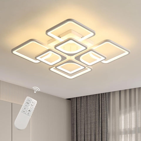 Riserva Dimmable Ceiling Light LED with Remote Control, 80W White Ceiling Lamp Modern, 3000K-6500K, Chandelier Square for Bedroom, Living Room, Dining Room, Kitchen, Office