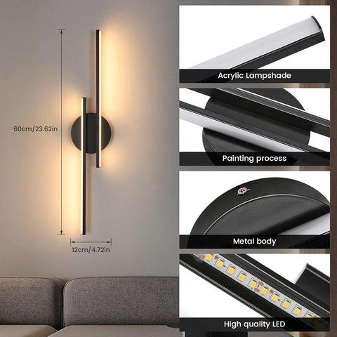 Riserva Wall Lamp Indoor LED, 24W Wall Light Modern Black 3000K Warm Light, Acrylic for Bedroom, Hallway, Living Room, Dining Room, Staircase