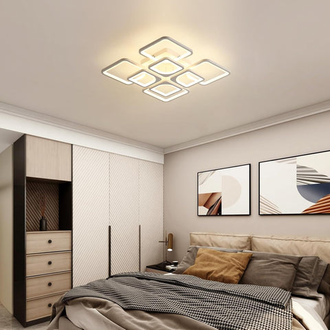 Riserva Dimmable Ceiling Light LED with Remote Control, 80W White Ceiling Lamp Modern, 3000K-6500K, Chandelier Square for Bedroom, Living Room, Dining Room, Kitchen, Office