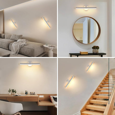 Riserva Wall Lights Indoor, 300° Rotating Modern LED Wall Lamp, 3000K Warm Light, 12W Wall Sconce White for Bedroom, Living Room, Mirror, Corridor, Staircase, Balcony